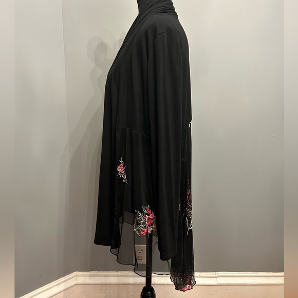 Kim & Cami Black Open Front Cardigan with Sheer Embroidered Mesh, size M - Picture 4 of 5